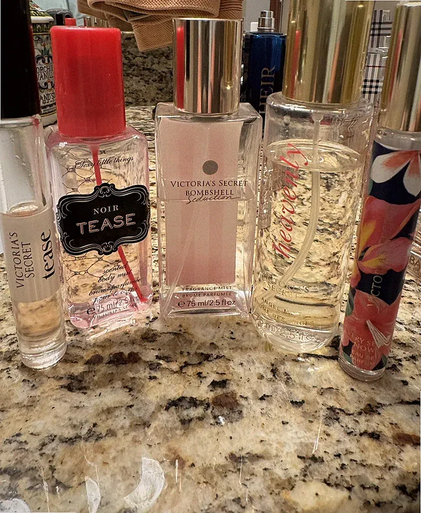 3 Victoria Secret Body Sprays 2.5 Oz Each perfumes AND 2 Roller ball perfumes